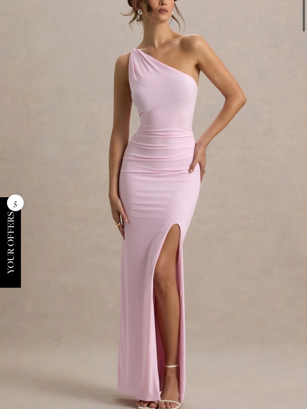 Club L London One-Shoulder Pale Pink Evening Gown with Side Slit